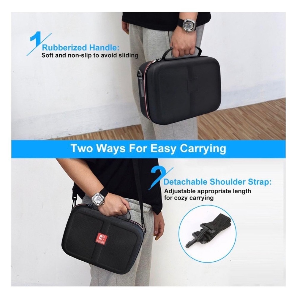Deluxe Nintendo Switch 1,2 Travel Carrying Case Hvy Duty Hard Shell Shoulder Bag - Picture 5 of 8